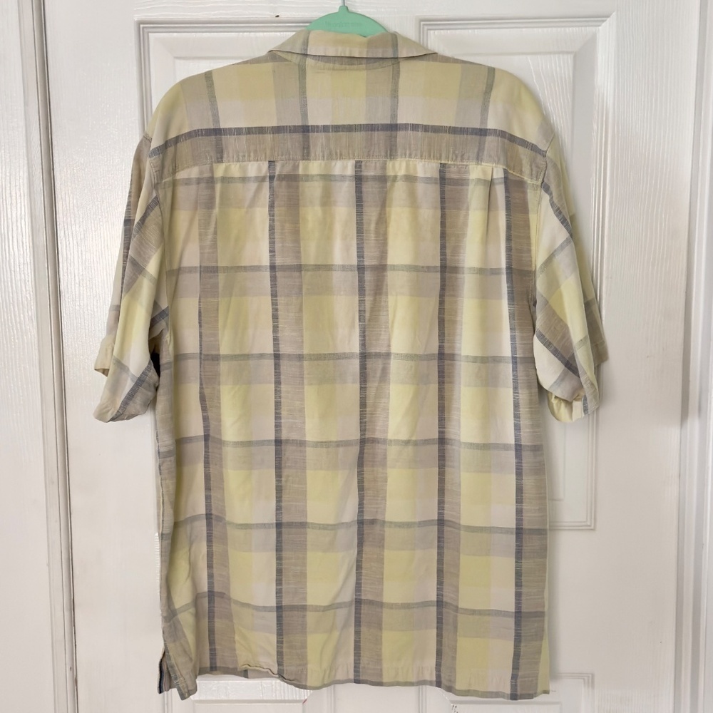 Tommy Bahama Silk Shirt Men's L Original Fit Yellow and Gray Plaid Button Down - Picture 2 of 3